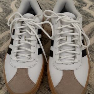 adidas White and Black Athletic Sneakers with Gum Sole
